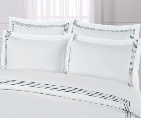 White with Black Style 3 FITTED SHEET (SET) STYLE-3 WHITE WITH BLACK EMBROIDERY